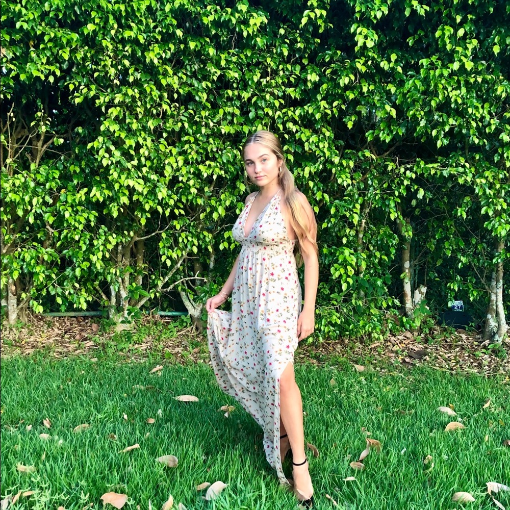 Nude Flowers Maxi Dress Neutral Adjustable